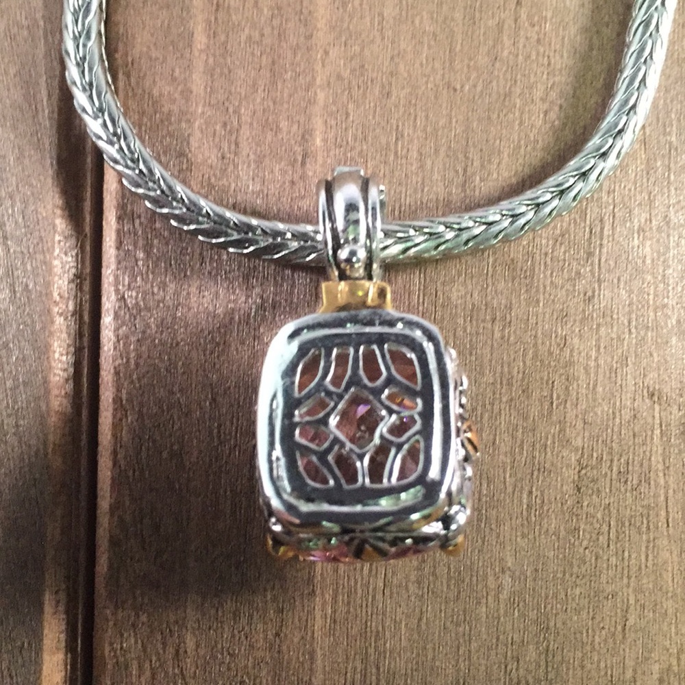 Vintage silver plated necklace with pink swarovski - Picture 4 of 8